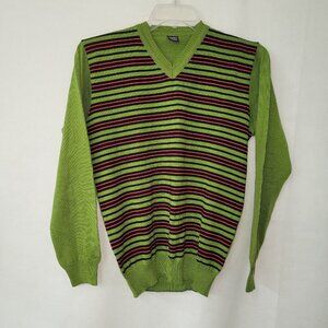 Tommy Hilfiger Vintage Sweater Mens M Green Striped Preppy Golf *Flaw Repaired‎